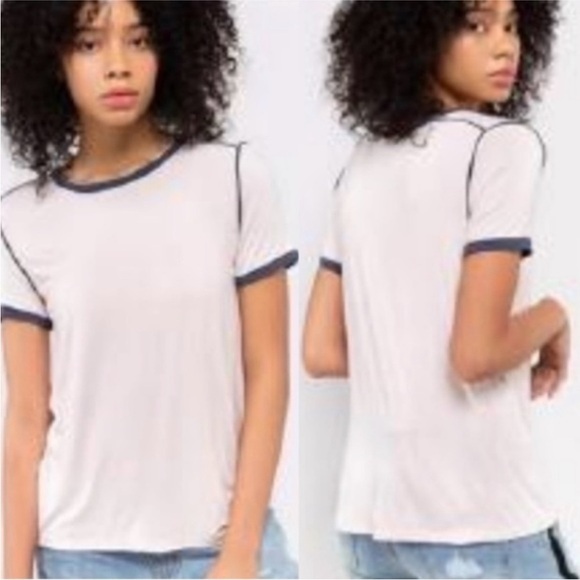 POL Perfect ringer tee Small cream navy lightweight soft casual comfy neutral - Picture 1 of 13